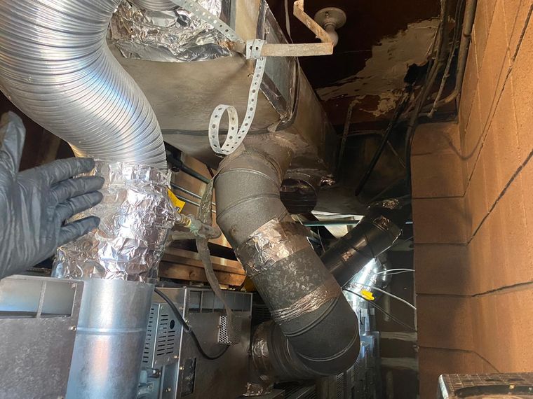 Flex ducts running from a furnace, checked during air duct cleaning