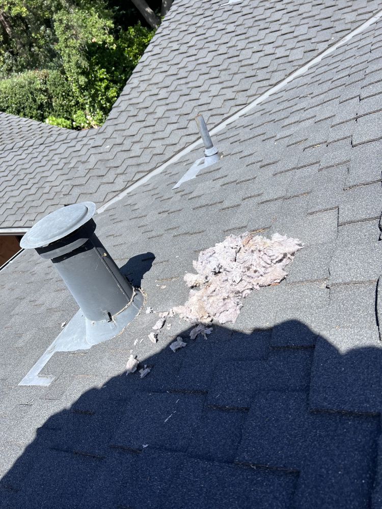 Roof dryer vent with lint buildup found during service
