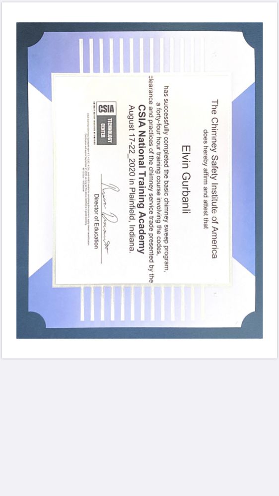 CSIA Certified chimney sweep credential